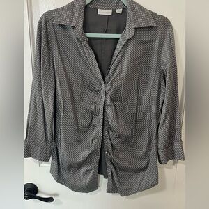 New York & Company Charcoal Diamond Print Blouse
